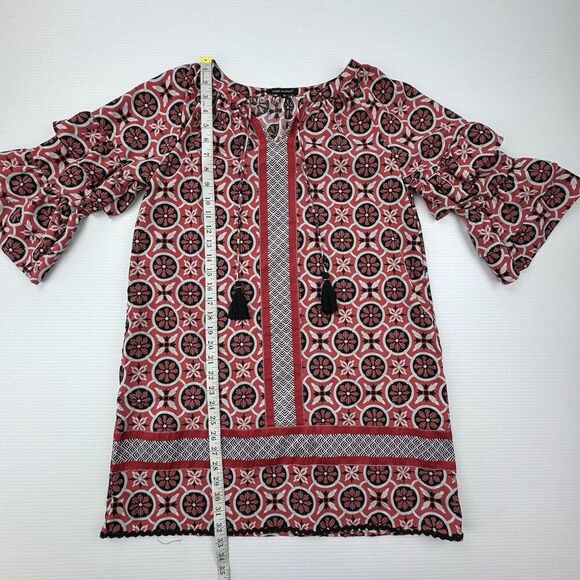 Simply Southern Women’s Dress Red Black Boho Print Tassel Bell Sleeve Size Small - Picture 7 of 7